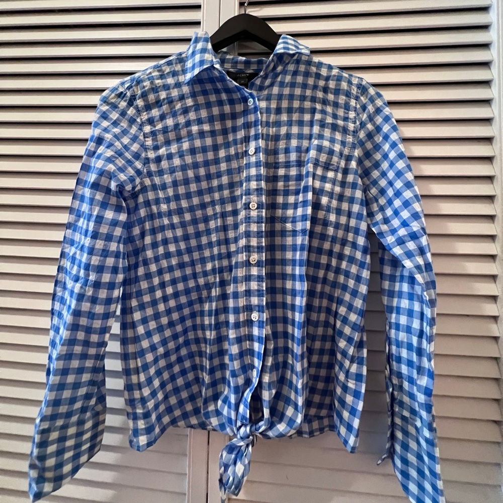 J. Crew. Gingham Front Tie Button Up